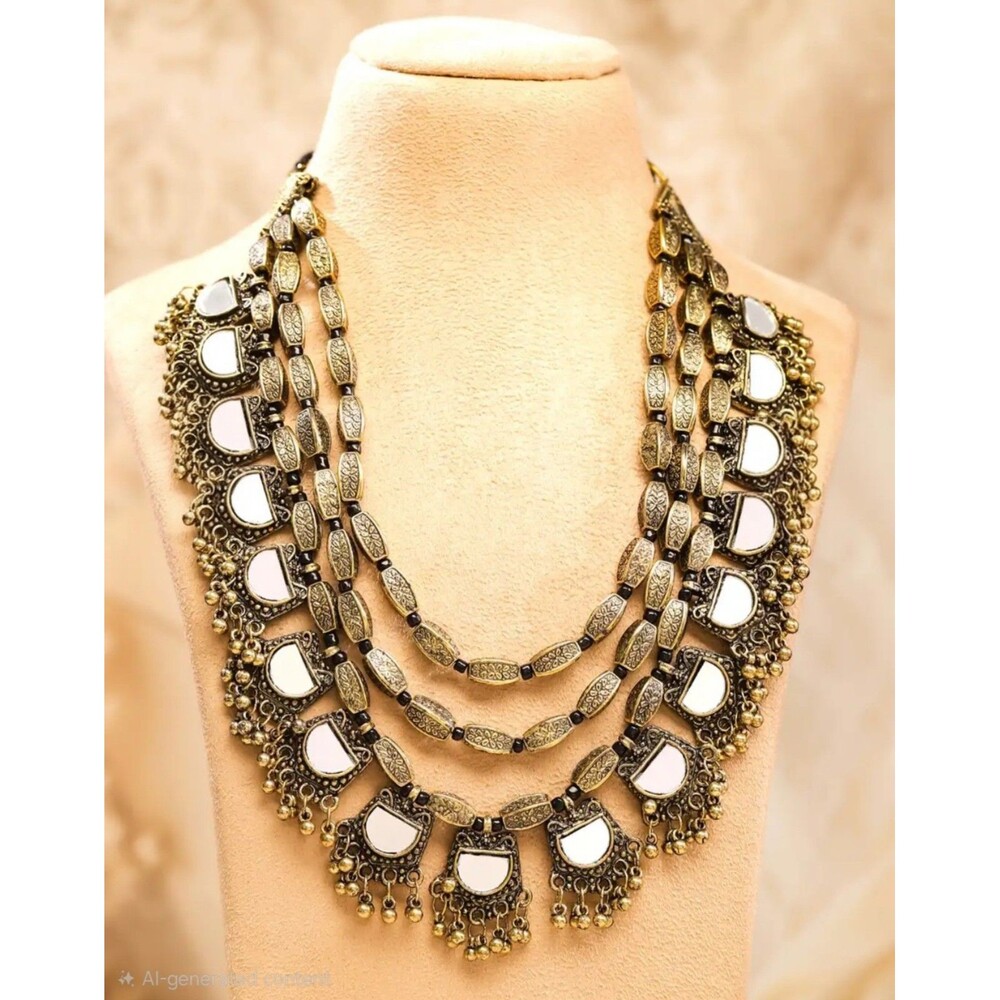 Boho Antique Gold Black Oxidized Layered Necklace 28cm